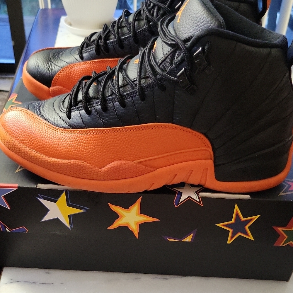 Air Jordan 12 Retro Black and Orange Sneakers - Picture 3 of 7